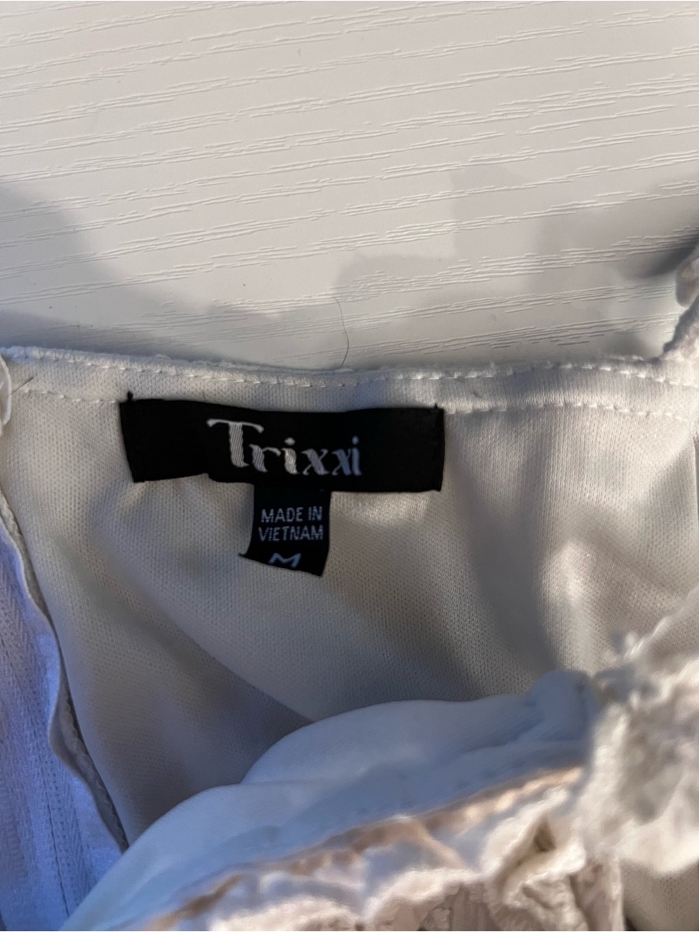 Trixxi White Eyelet Mini Dress Women’s Medium Ruffle Strap Cottagecore Sundress - Picture 7 of 8